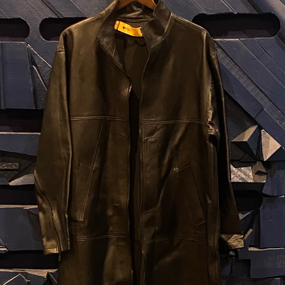 Vintage classic FULL CIRCLE 3/4 length Black Leather UNISEX Coat SIZE XL